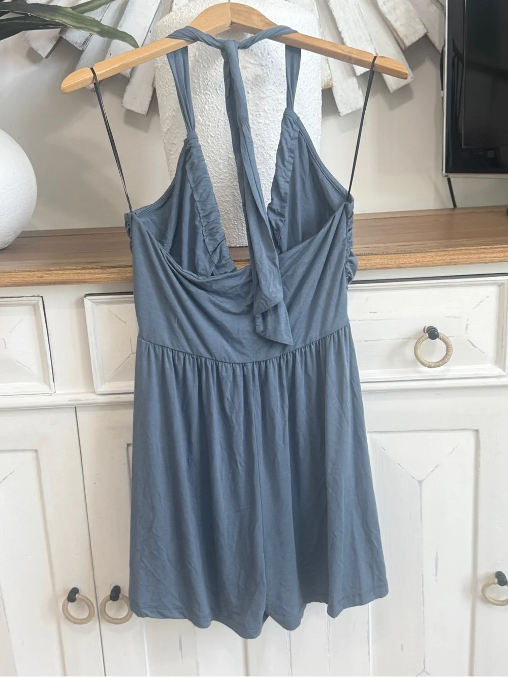 NEW, Sleeveless Blue Halter Sundress Romper, Size Medium - Picture 3 of 5